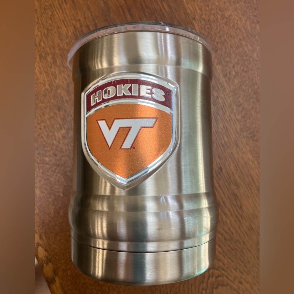 Vacuum Insulated hot/cold, lidded. Never used. Virginia Tech Hokies. 1 Pint.